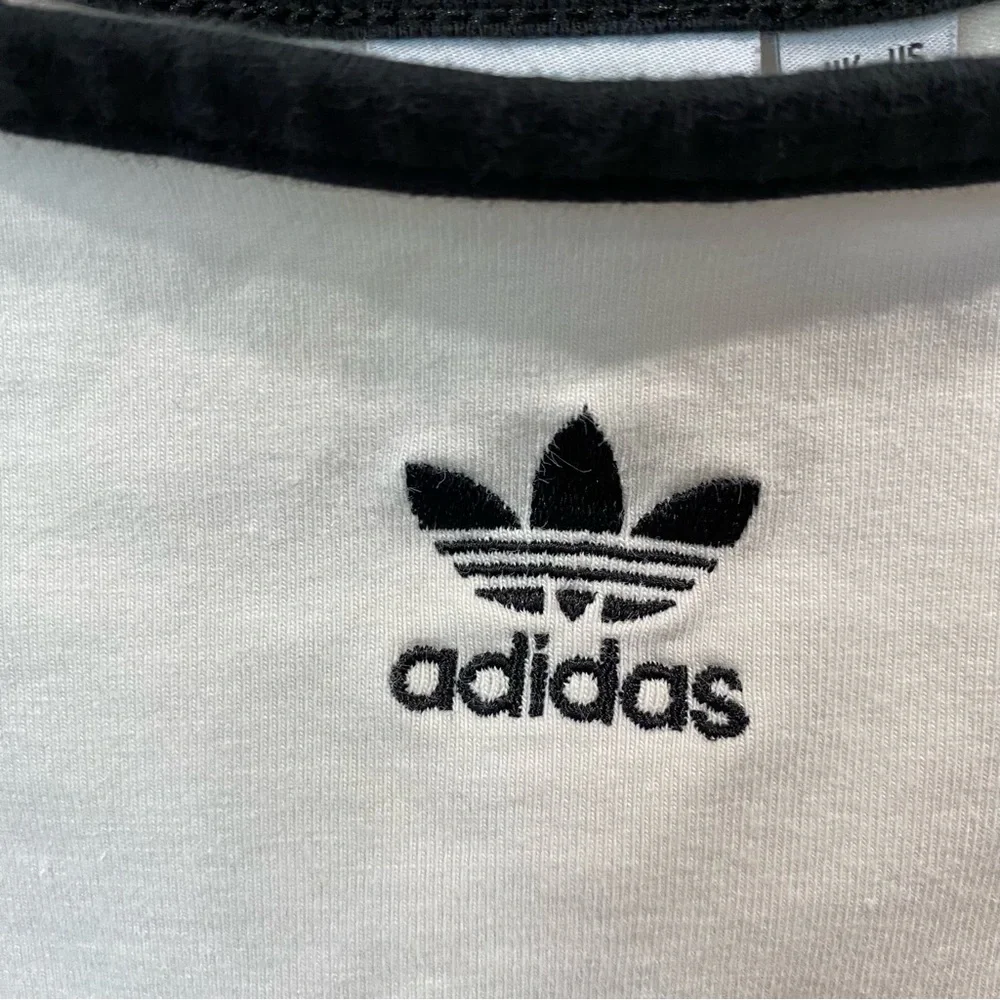 Adidas Logo Crop Top Spaghetti Strap Y2K White Black X-Small - Picture 3 of 8